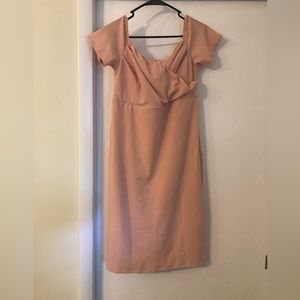 Pink blush maternity (and post baby) off the shoulder dress